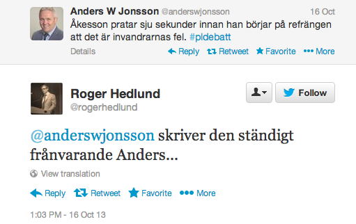 Roger Hedlund driver med Anders W Jonsson (C).